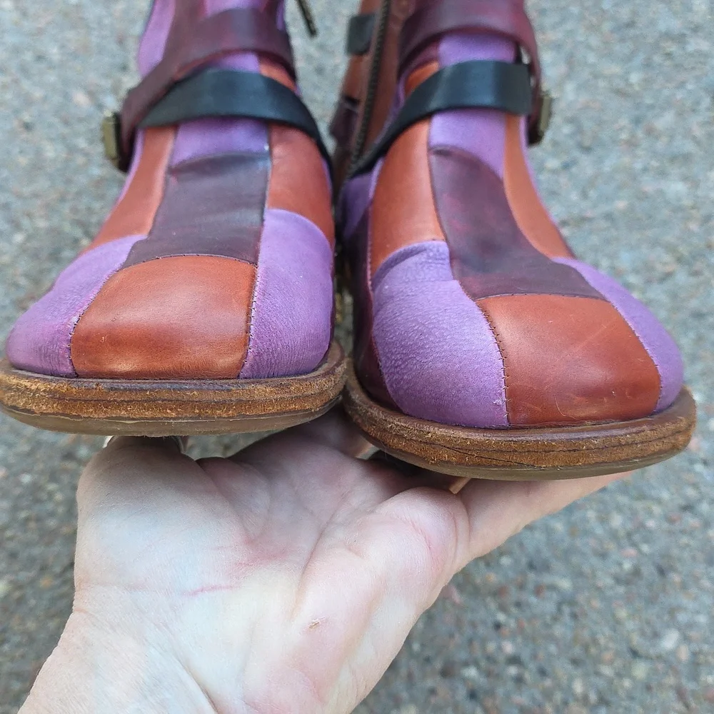 A.S.98 Colorful Patchwork Italian Leather Ankle Boots Booties Size 41 - Picture 6 of 14